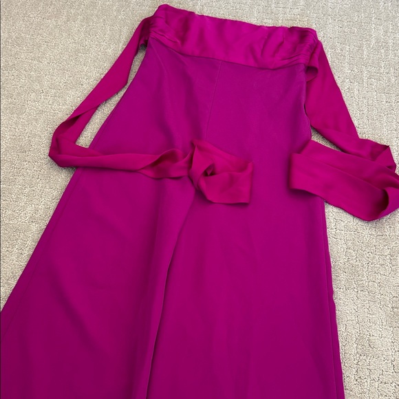 Milly Brooke Strapless silk Magenta Sash Waist Wide Leg Italian Cady Jumpsuit - Picture 4 of 9